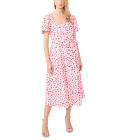 CeCe Women's Sweetheart Neck Puff-Sleeve Cotton Midi Dress