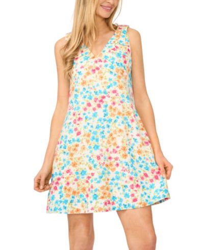 Женское мини-платье CeCe Linen-Blend V-Neck Floral Linen