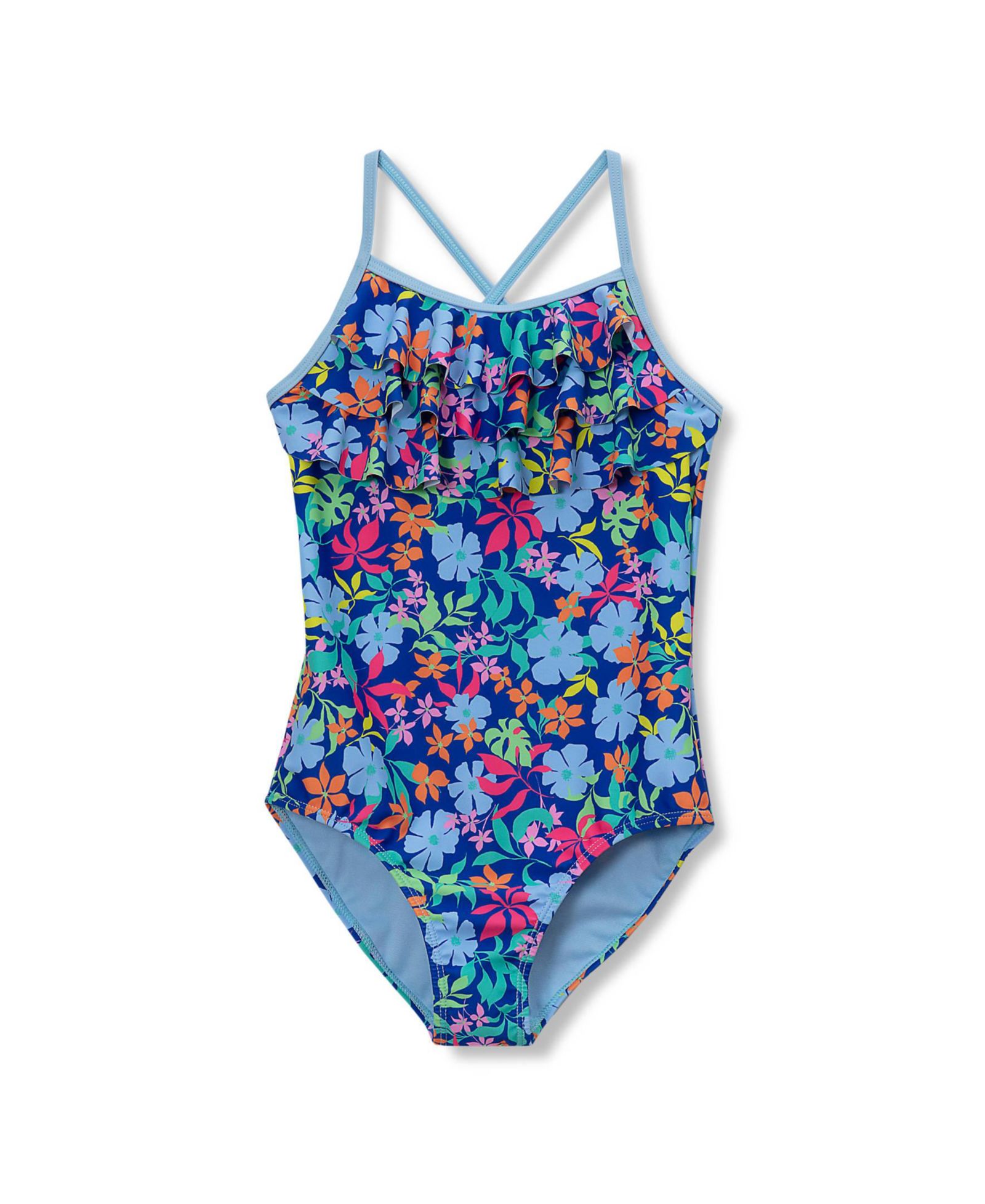 Lands' End Girls Child Chlorine Resistant X-Back Ruffle One Piece Swimsuit
