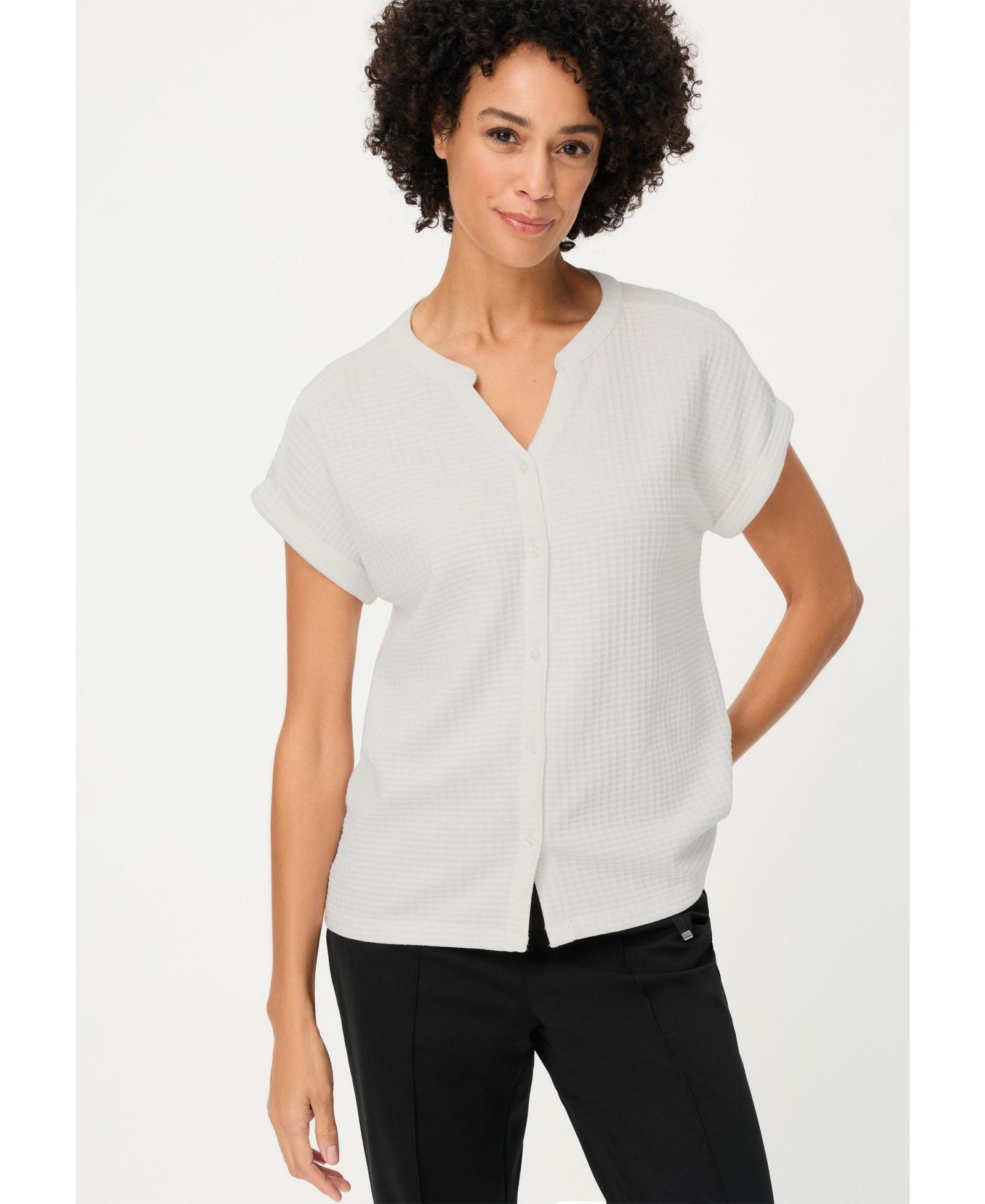 Olsen Women's waffle Knit Button Front T-Shirt