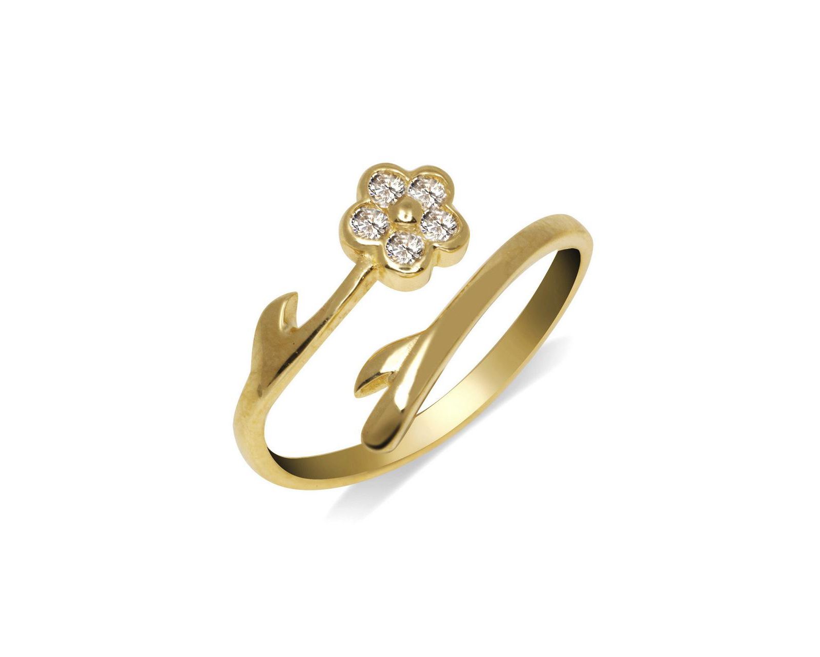 Кольцо Curata Jewelry Solid 10K Gold Cubic Zirconia Flower Wrap Toe