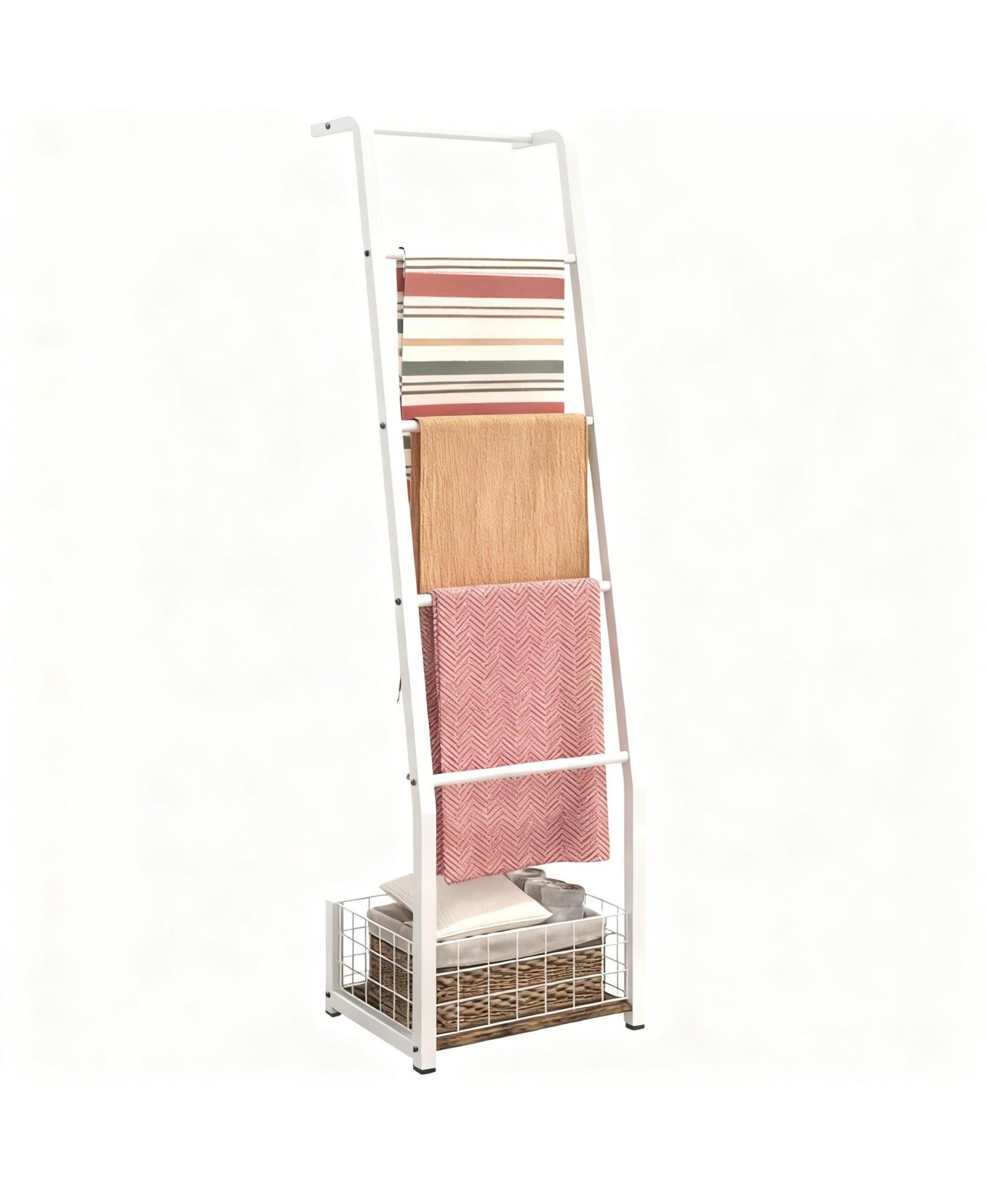 YIGII Rustic 5-Tier Blanket Ladder with Basket for Living Room & Bedroom