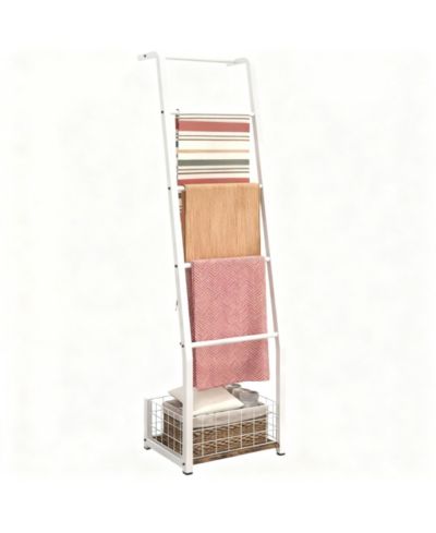 YIGII Rustic 5-Tier Blanket Ladder with Basket for Living Room & Bedroom