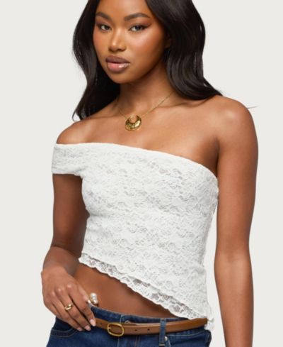 Edikted Women's Asymmetric One Shoulder Lace Top