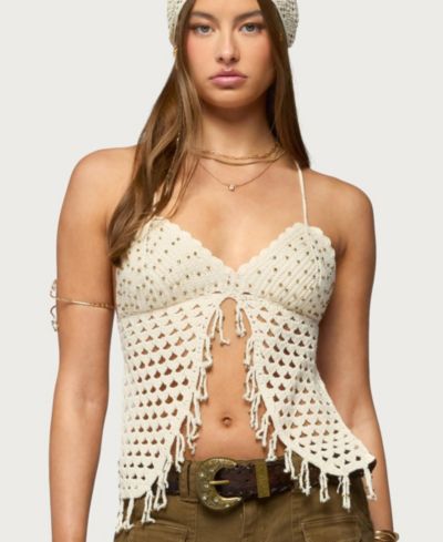 Edikted Women's Maggie Bead Split Front Backless Crochet Top