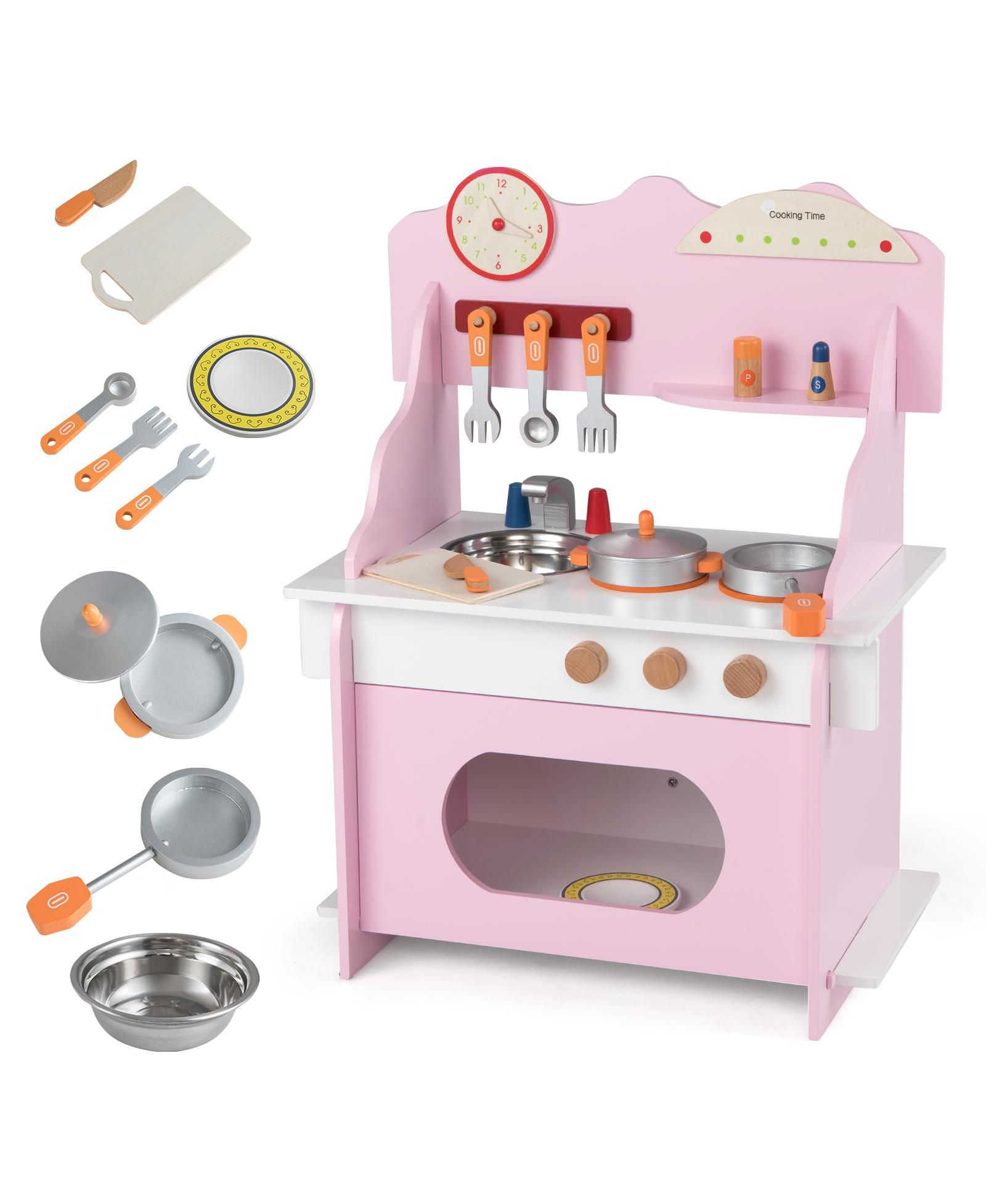 Игровой набор Mecale Wooden Play Kitchen с часами, для мальчиков и девочек от 3 лет