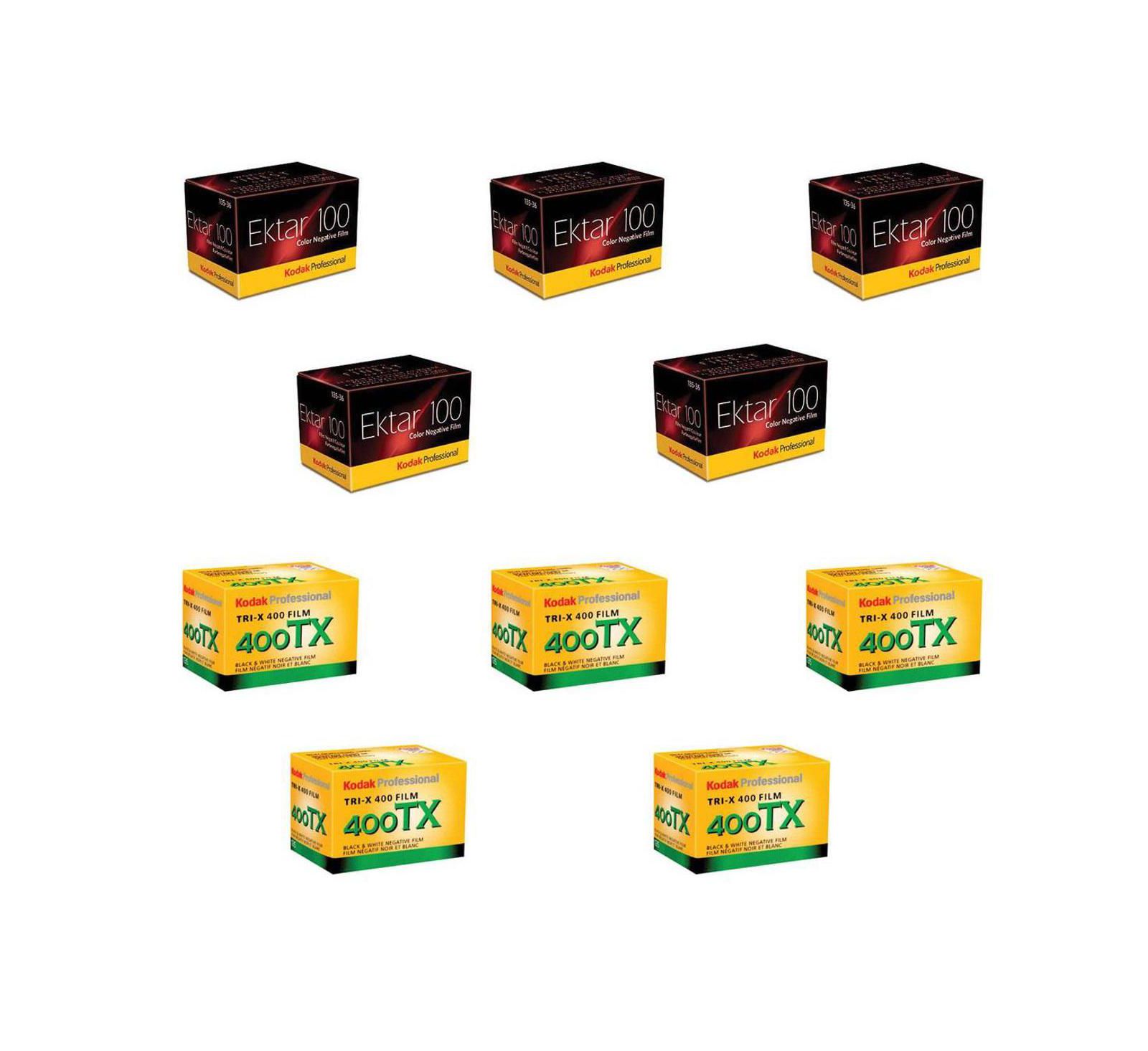 Kodak 5 x Ektar 100 цветная негативная пленка ISO 100, размер 35мм, 36 эксп. - комплект с 5x Tri-X Pan 400, негативная пленка 35мм размер