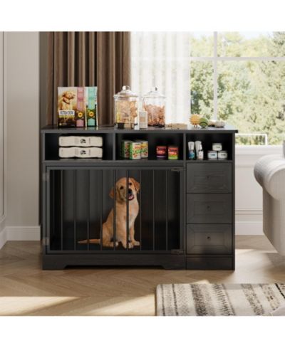 gaomon 47.8 Inch Dog Crate Furniture Kennel with Doors Wooden Pet House with Drawers and Storage Cabinet