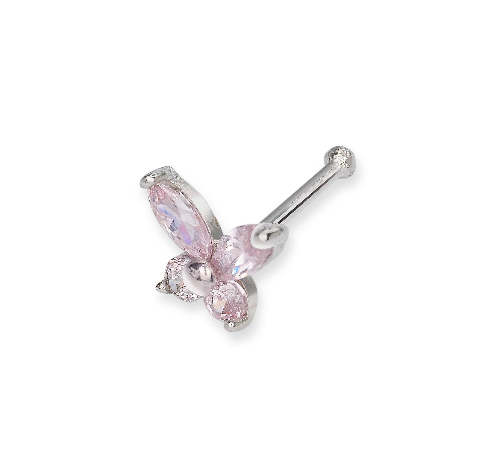 Curata Jewelry Solid 14k Gold 20g Cubic Zirconia Butterfly Nose stud