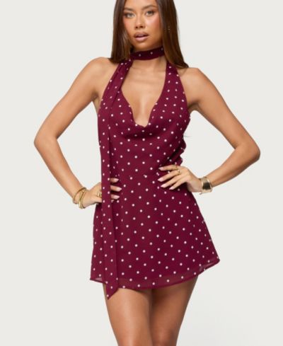 Edikted Women's Polka Dot Cowl Neck Mini Dress