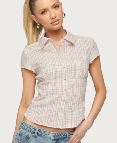 Edikted Women's Naiah Plaid Tailored Button Up Shirt
