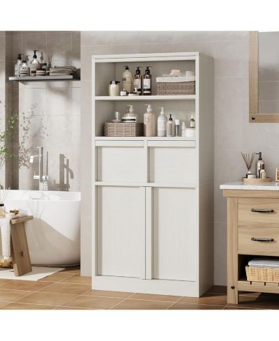 gaomon Tall Freestanding Bathroom Cabinet, 51" H, Doors & 2 Drawers, Organizer for Bathroom, Living Room, Kitchen & Pantry, White
