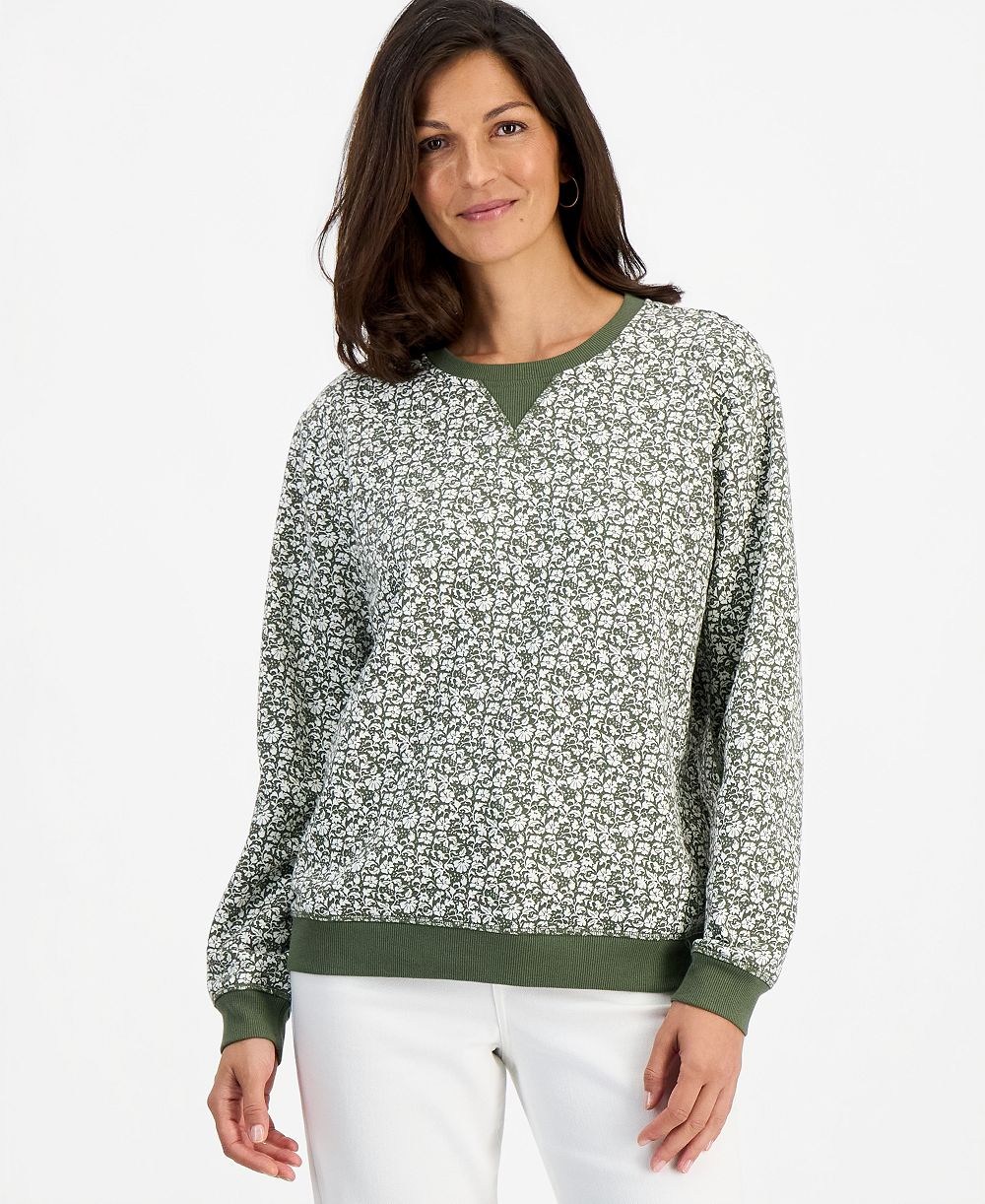 Style & Co Women's Printed Long-Sleeve Crewneck Sweatshirt, Macy's Exclusive