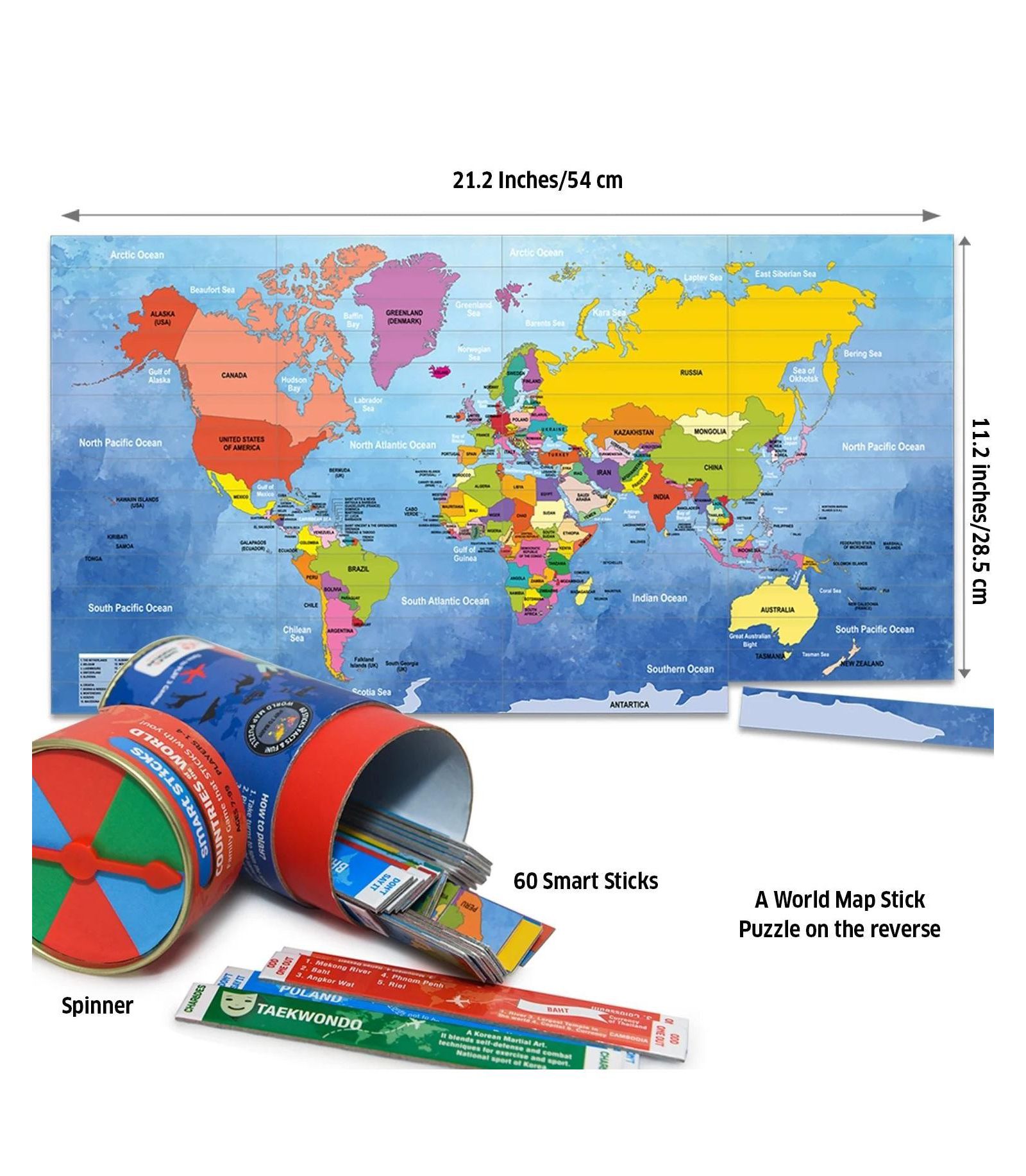 Настольная игра Chalk & Chuckles Smart Sticks-Countries World Map Puzzle 60-Piece Board Game, Ages 7+ Chalk & Chuckles