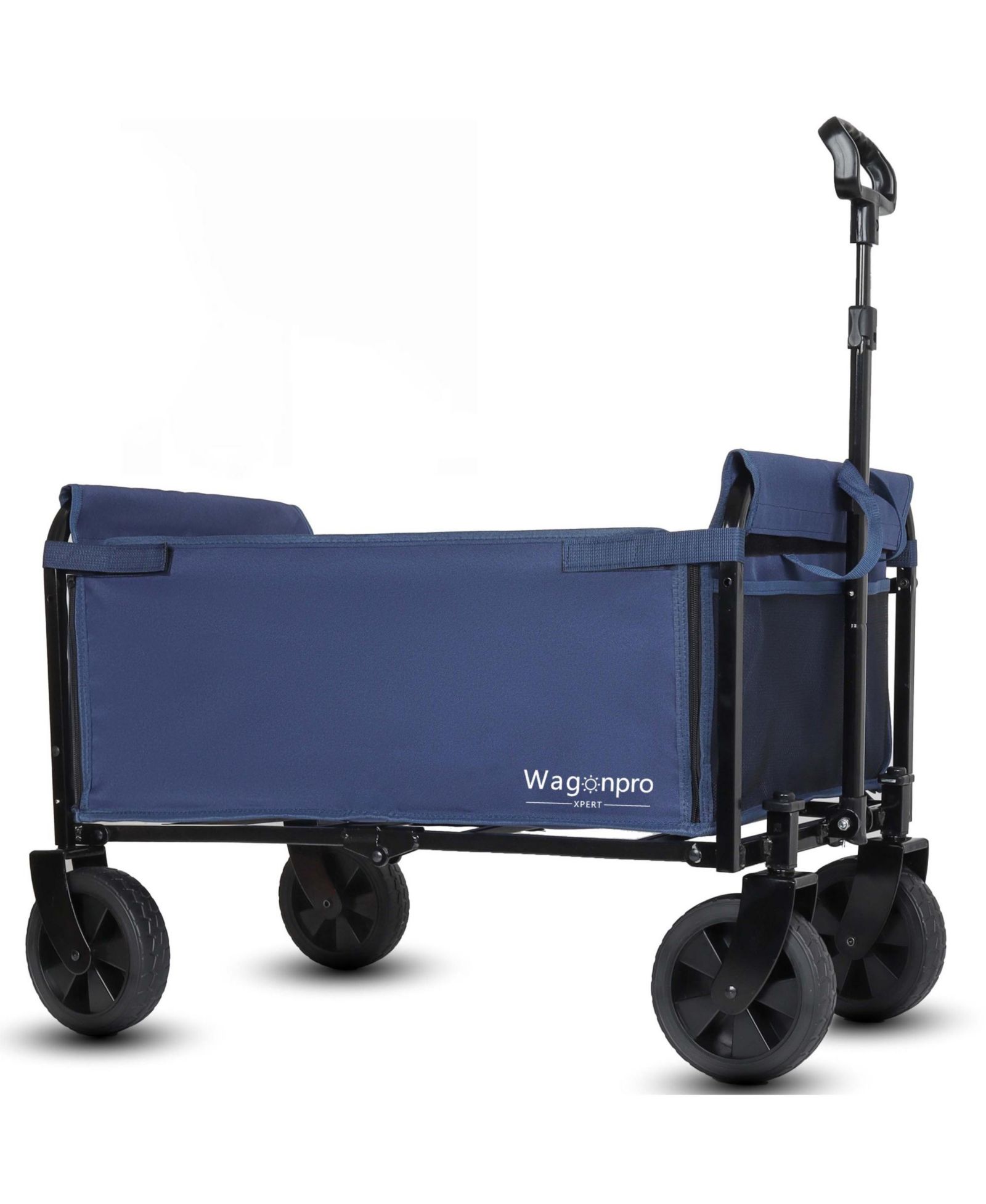 RAINSKEN Convertible Folding 4-Wheel Wagon Cart - Heavy Duty Trolley with Bench Seat and Dog Leash, 360 lbs Capacity for Camping, Shopping