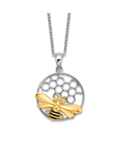 Curata Jewelry 925 Sterling and Rhodium Plated Enamel Bee in Hive Necklace 25x18mm Pendant Necklace