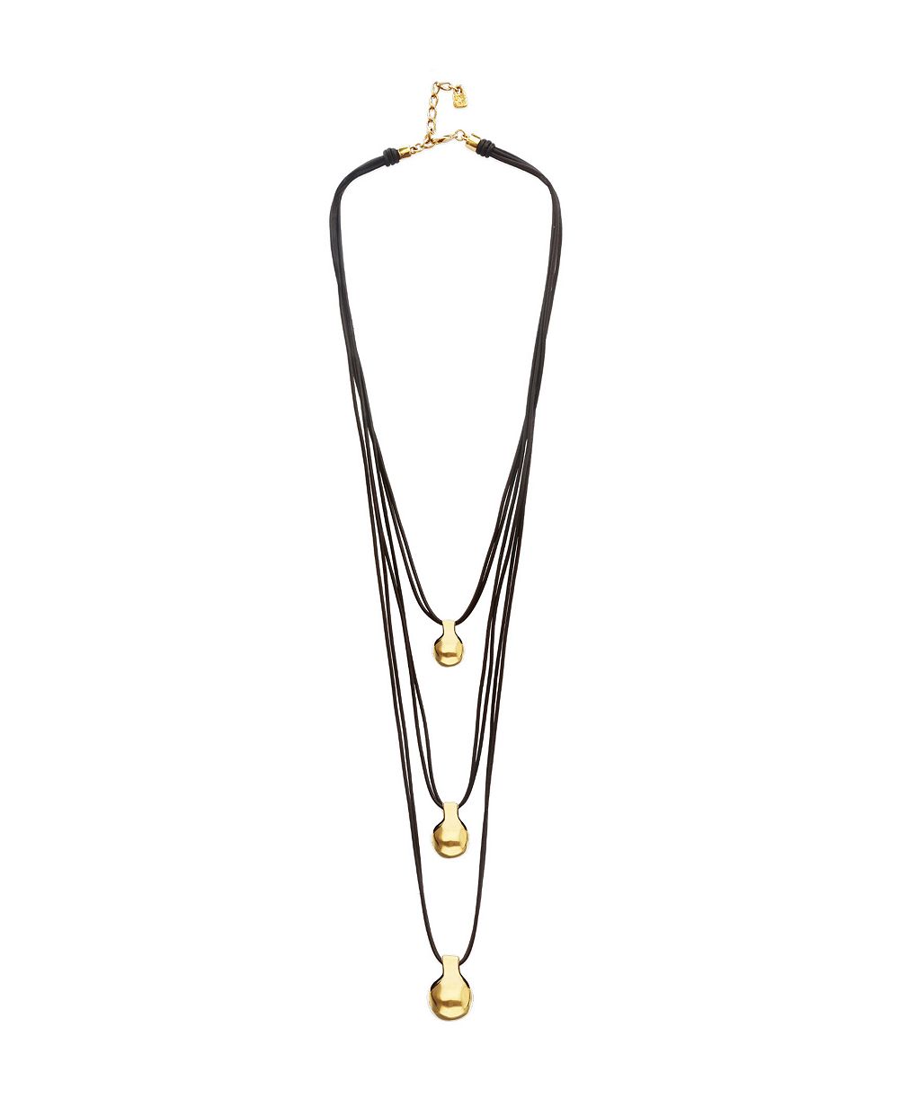 UNOde50 кожаное ожерелье UNOde50 Triple Leather с 2 шариками из сплава 18k Gold