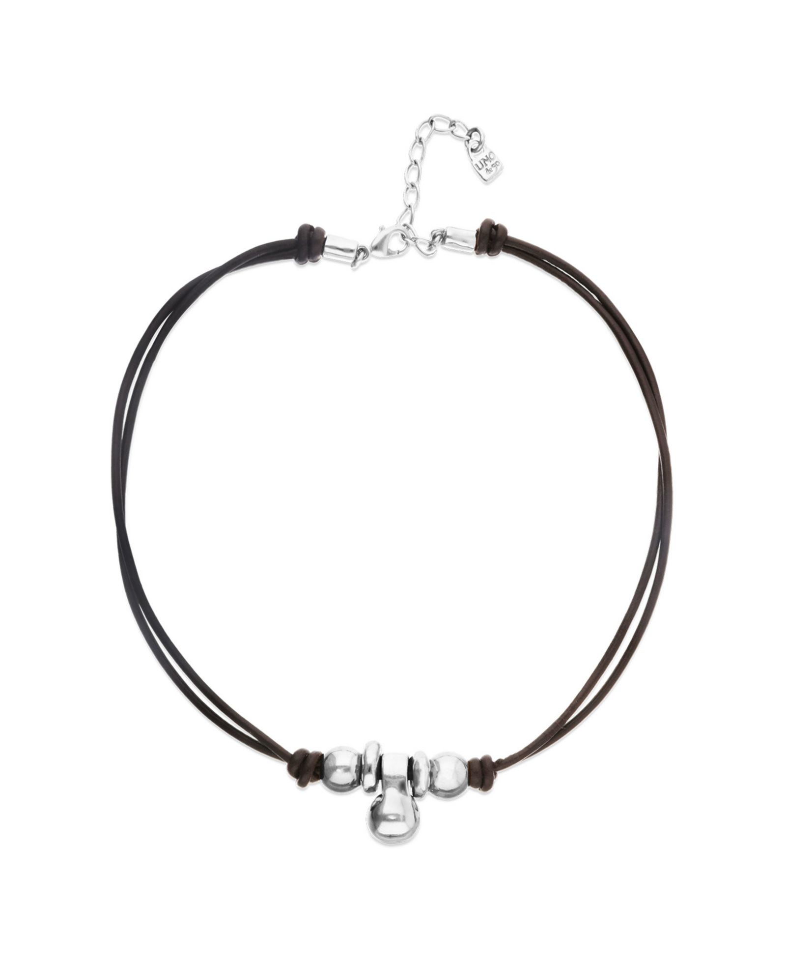 UNOde50 Leather Necklace with Three 18k Gold Alloy Plated Balls