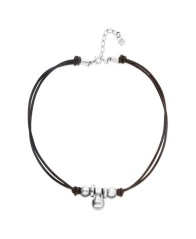 Колье UNOde50 Leather с тремя шариками с напылением 18k Gold Alloy