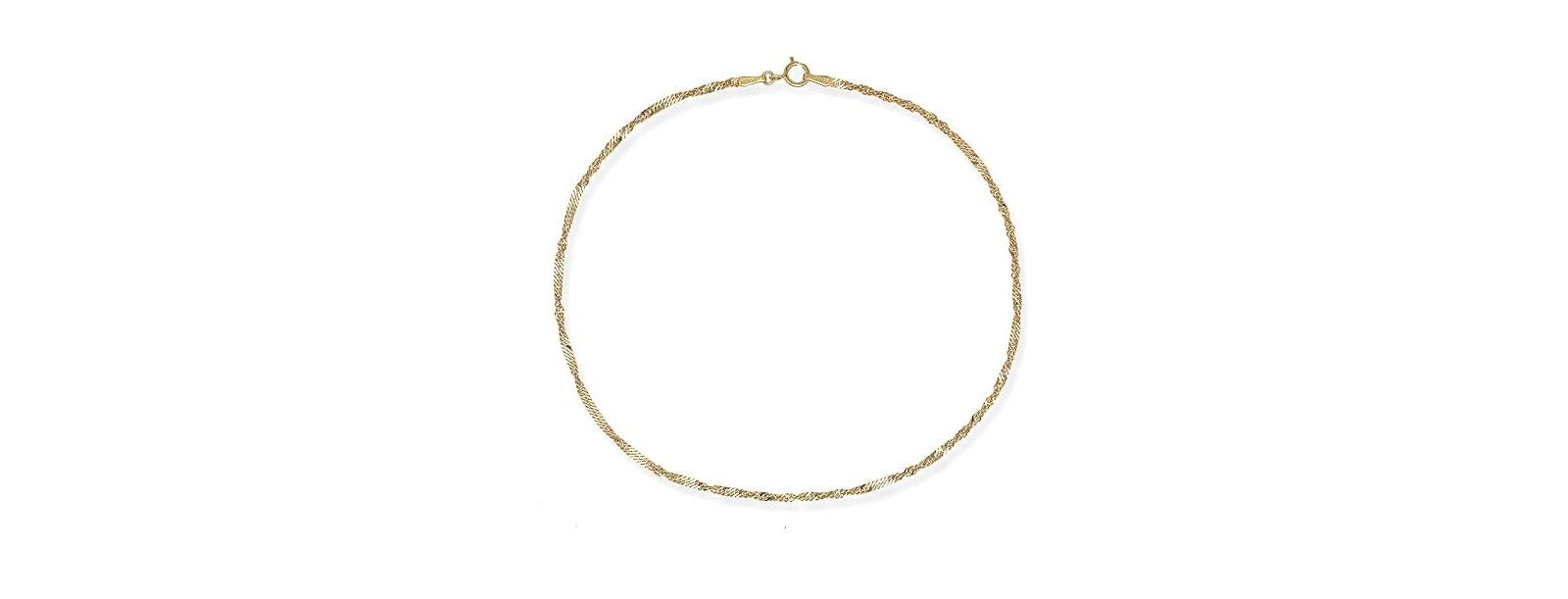 Curata Jewelry Solid 10k Gold 10 Inch 1.5mm Sparkle-Cut Singapore Chain Anklet