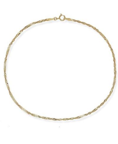 Curata Jewelry Solid 10k Gold 10 Inch 1.5mm Sparkle-Cut Singapore Chain Anklet