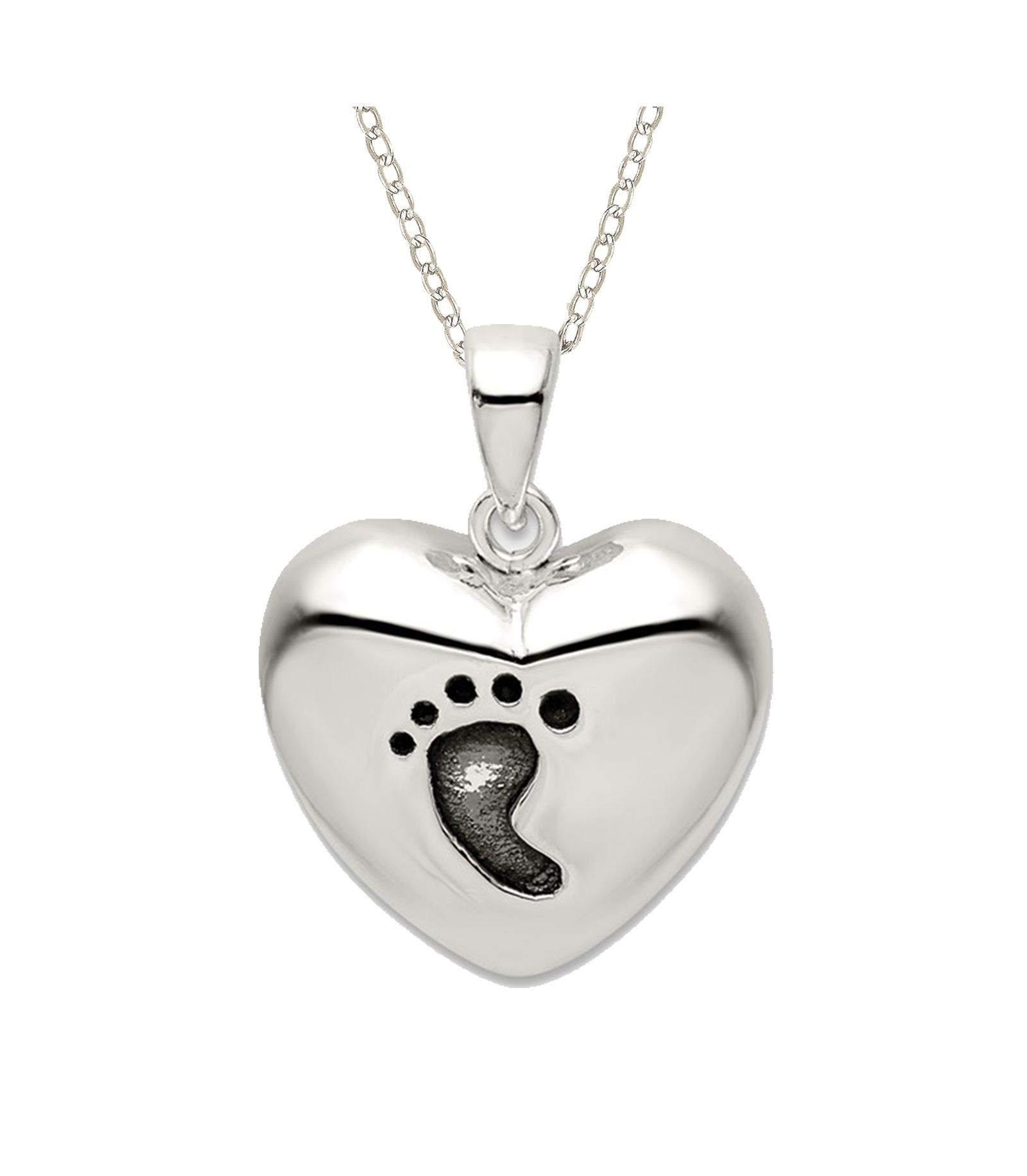 Curata Jewelry 925 Sterling Silver 18 Inch Oxidized Footprint Love Heart Necklace 16x16mm Pendant Necklace