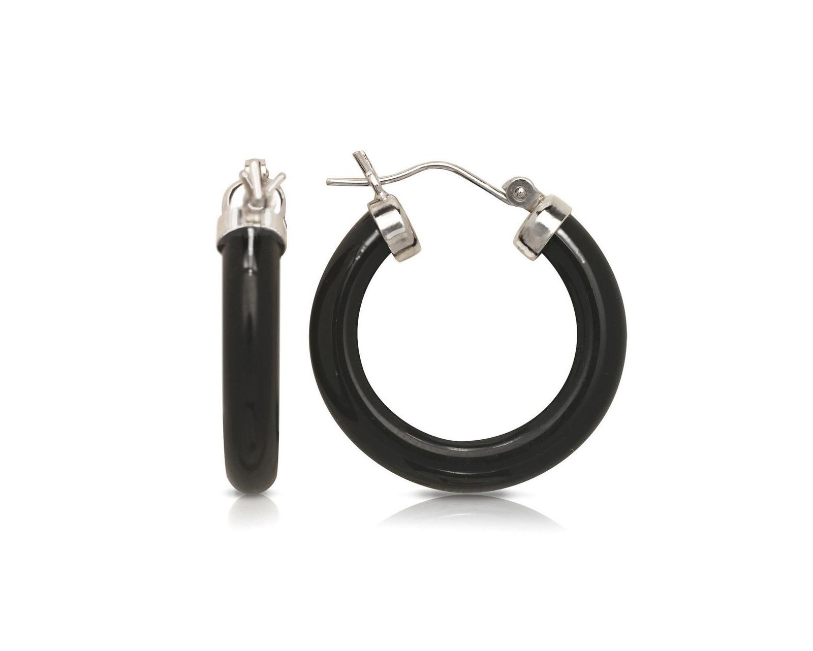 925 Solid Sterling Silver Dyed Jade and Onyx Hoop Earrings