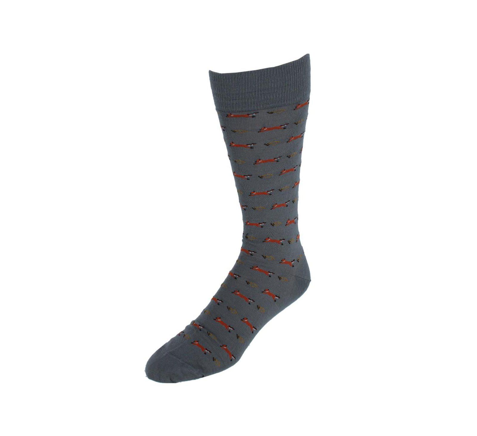 TRAFALGAR Men's The Hunt Is On Mid-Calf Fox Noevlty Pima Cotton Dress Sock (1 Pair)