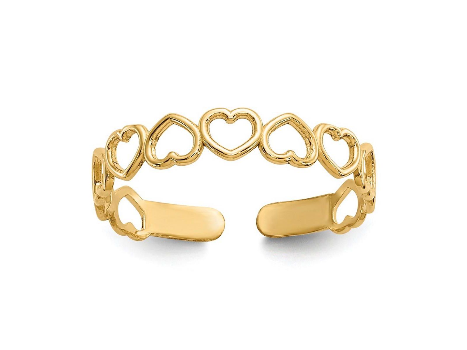 Curata Jewelry Solid 10k Gold Alternating Open Hearts Adjustable Toe Ring