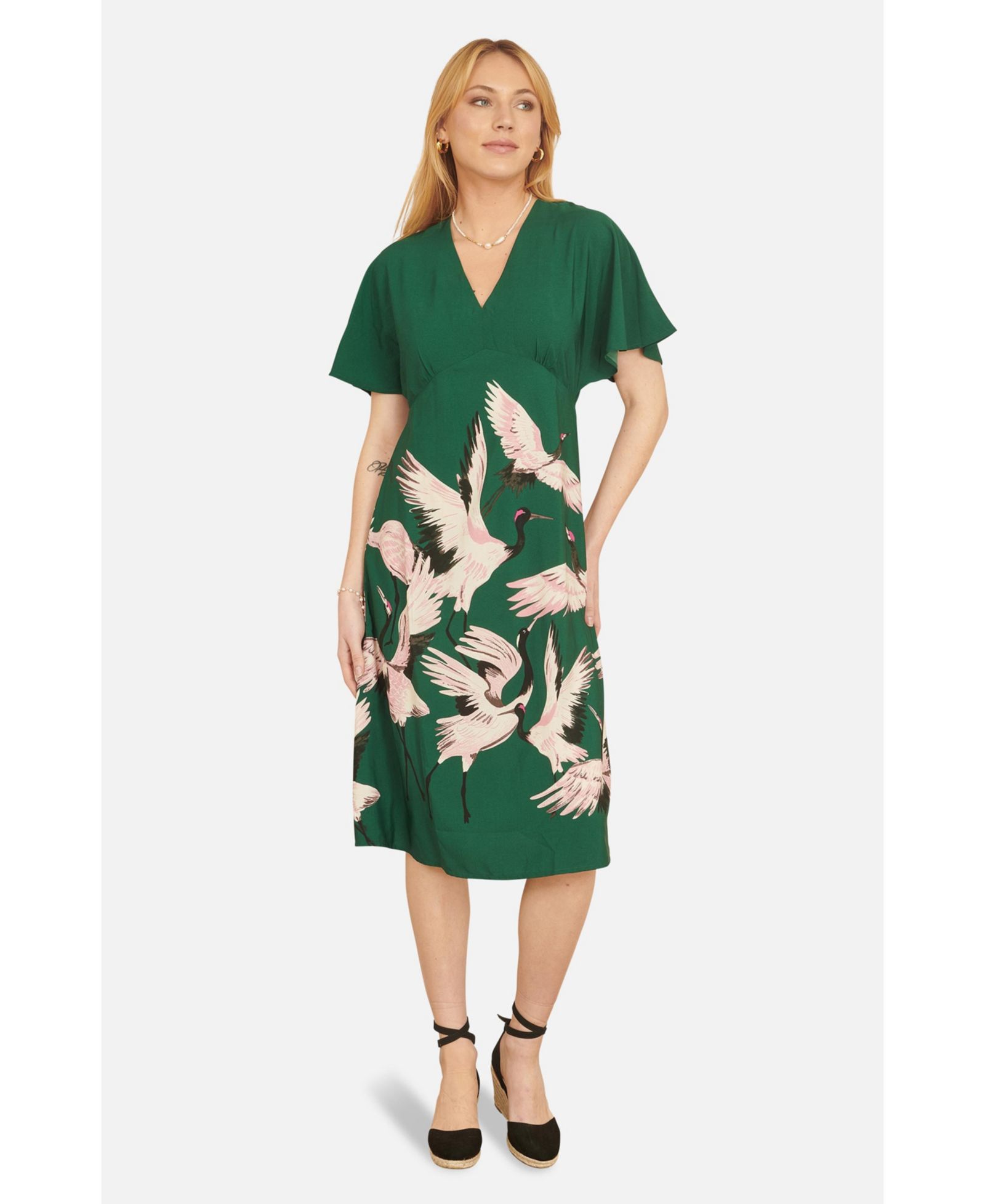 Женское миди-платье Yumi Crane Print Kimono