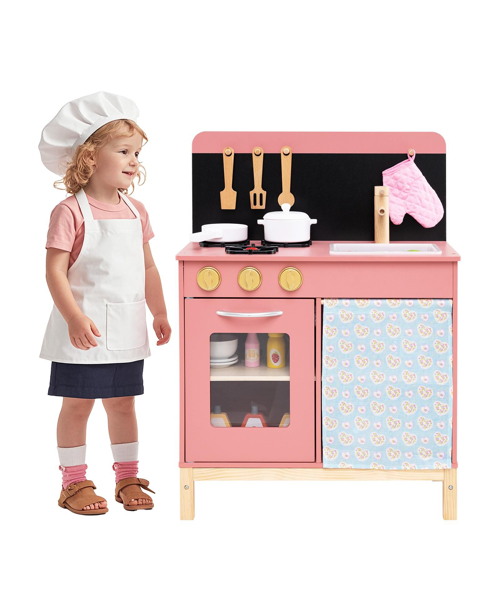 Игровой набор кухни Mecale для детей, деревянный игровой набор с занавеской для ролевых игр