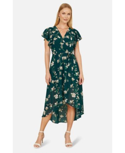 Yumi Women's Floral Frill Hem Wrap Midi Dress