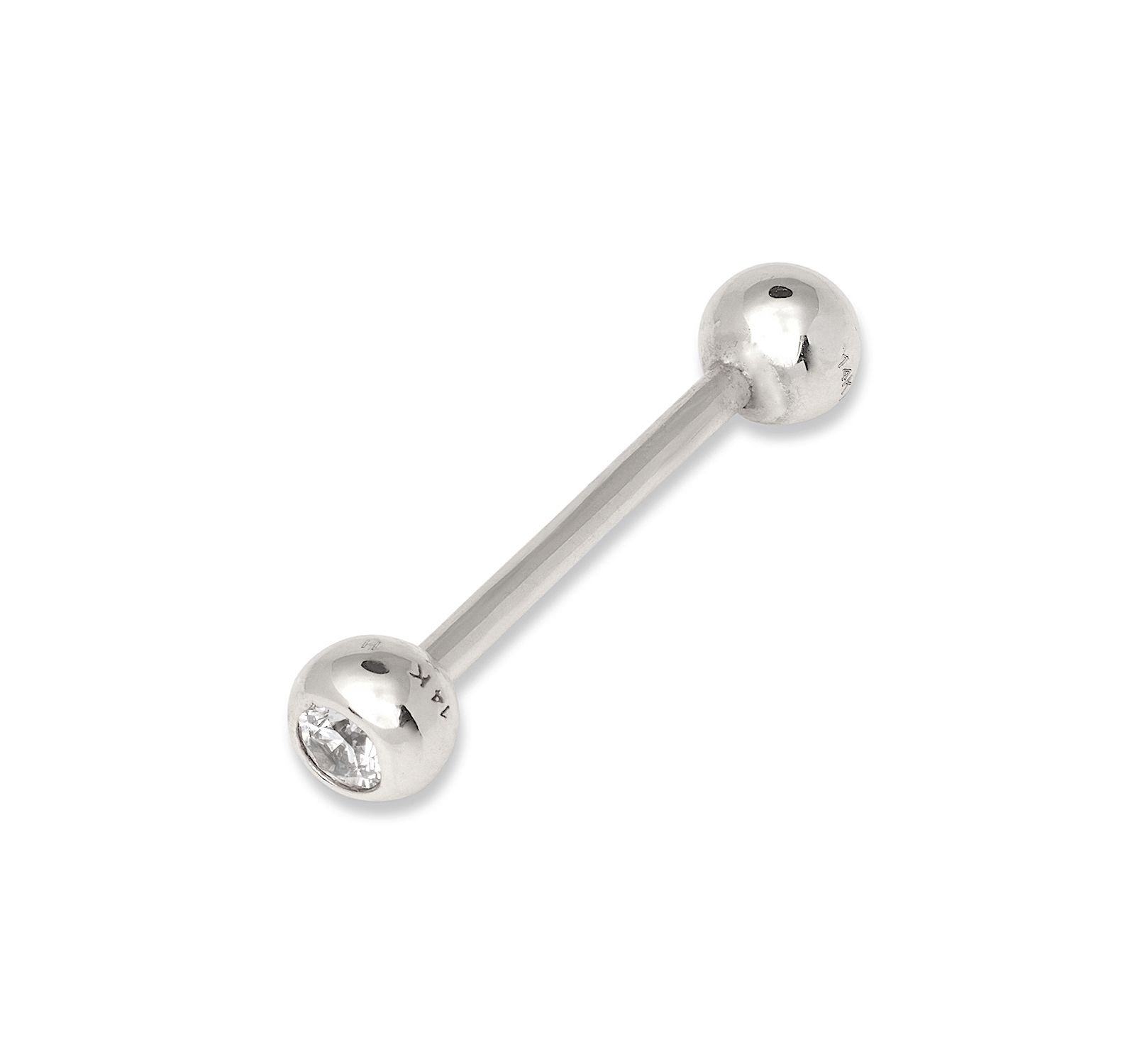 Серьга-гвоздик Curata Jewelry Solid 14k Gold 14G 5mm Bezel Cubic Zirconia Straight Barbell Internally Threaded Tongue Ring Body Piercing Ring