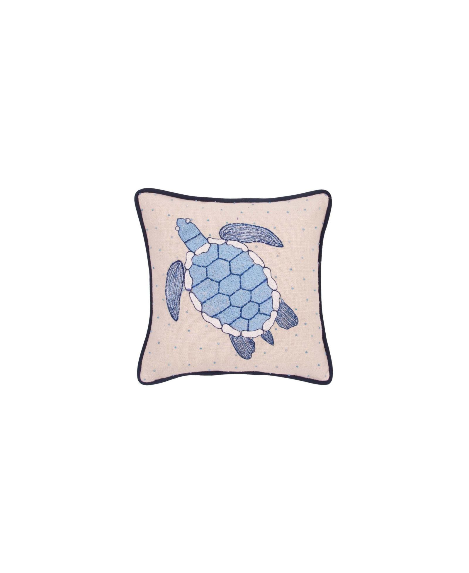 C&F Home Abstract Oceanic Blue Sea Turtle Graphic Print Embellished Throw Pillow, 10" x 10