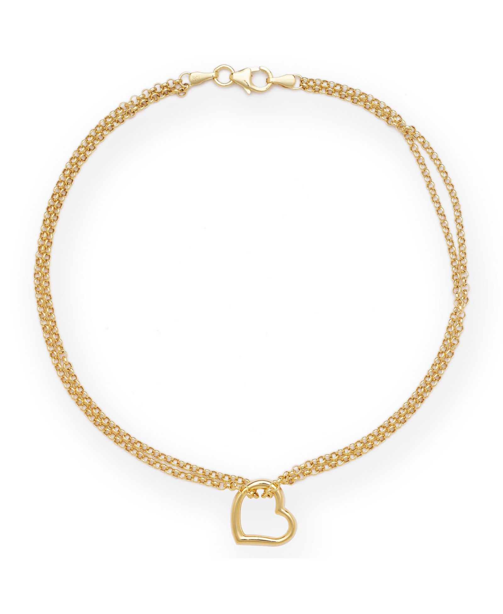 Браслет на ногу Curata Jewelry из желтого золота 10K с двойным рядом с открытым сердцем, 10 дюймов