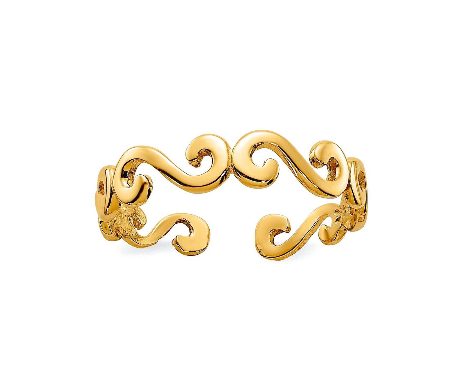 Curata Jewelry Solid 10k Yellow Gold Art Deco Swirl Adjustable toe ring 4mm Wide toe ring