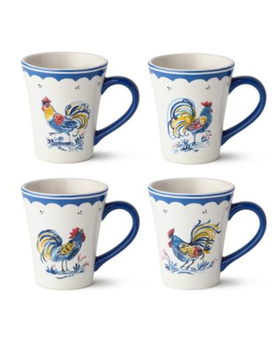 Certified International French Rooster Mugs, Set of 4