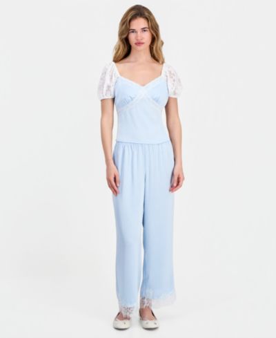 And Now This Petite Satin Lace-Trim Ankle Pants, Macy's Exclusive