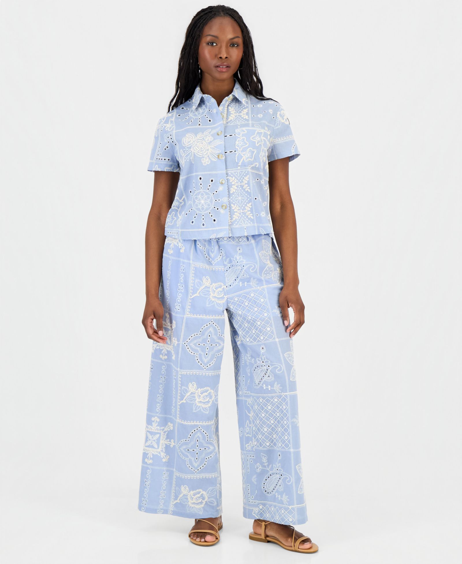 Брюки And Now This Petite Embroidered Cotton Wide-Leg