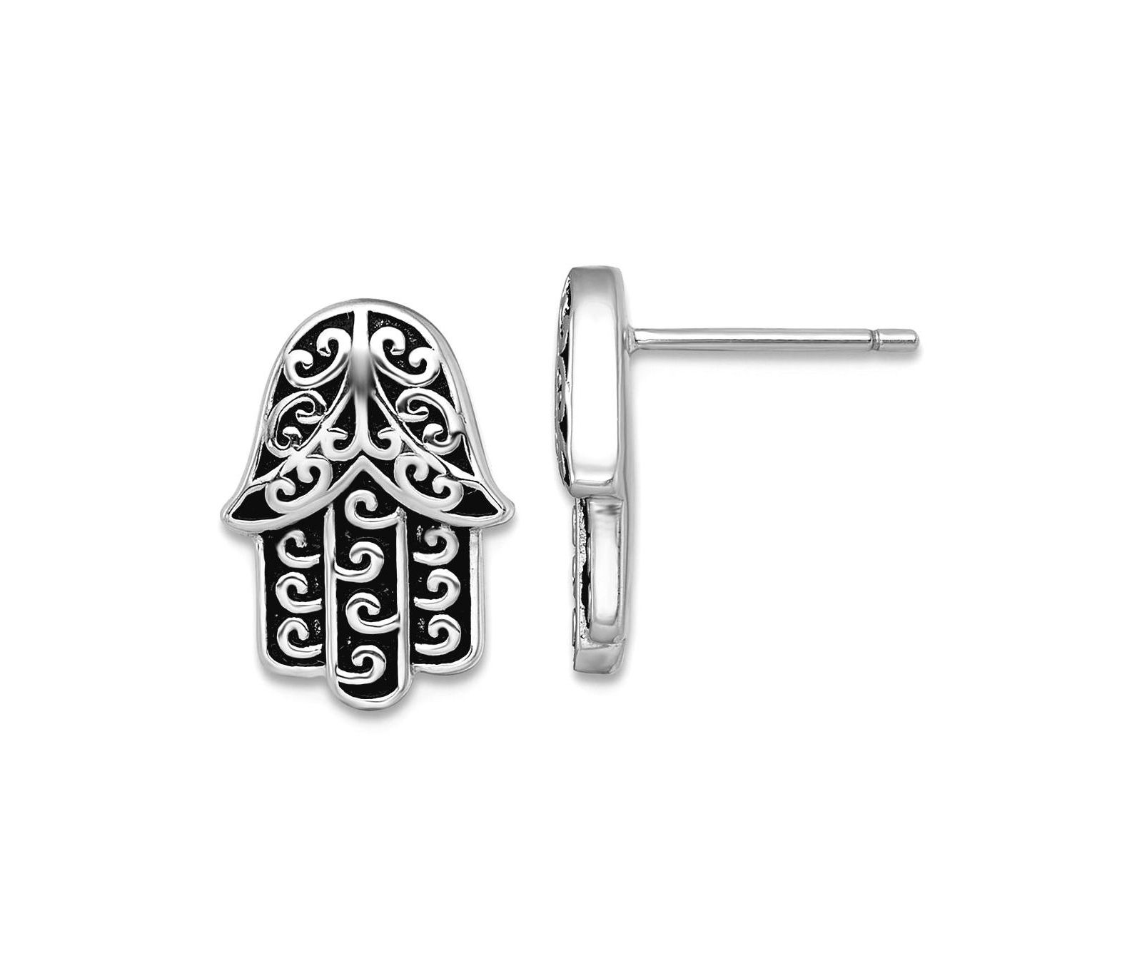 Curata Jewelry 925 Sterling Silver Rhodium Plated Oxidized Hamsa Hand of God Stud Earrings 13x10mm 13.1mm long Stud Earring