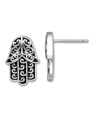 Curata Jewelry 925 Sterling Silver Rhodium Plated Oxidized Hamsa Hand of God Stud Earrings 13x10mm 13.1mm long Stud Earring