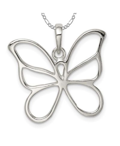 Curata Jewelry 925 Sterling Silver 18 Inch Polished Open Butterfly Angel Wings Necklace 26x23mm Pendant Necklace