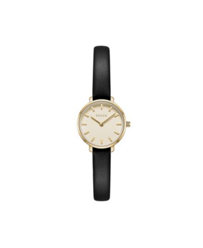 BREDA Beverly 1730m Gold and Black Leather Band Watch, 25mm