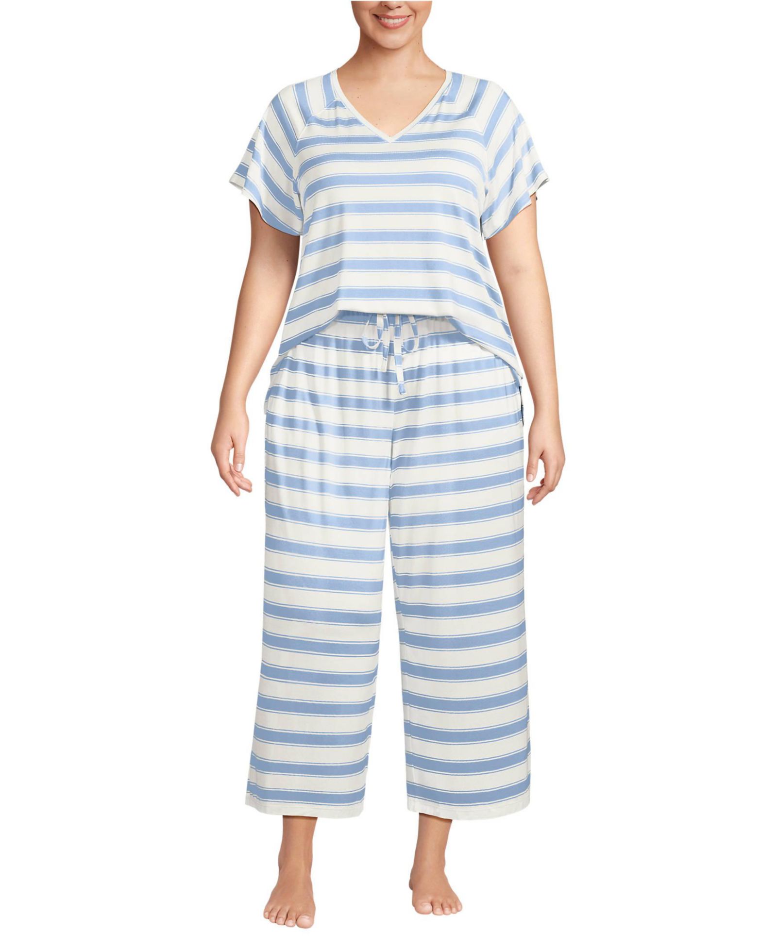 Lands' End Plus Size Cooling Pajama Set - Short Sleeve Top and Crop Pants
