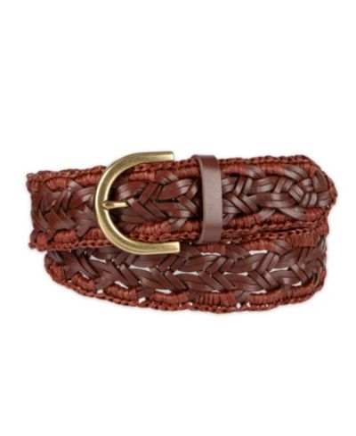Cole Haan Women's Fully Adjustable Raffia and Leather Braided Belt