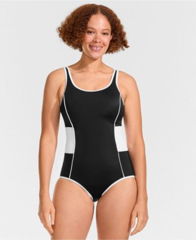 Женский слитный купальник Lands' End Long Torso Tugless Scoop Neck Colorblock Low Leg