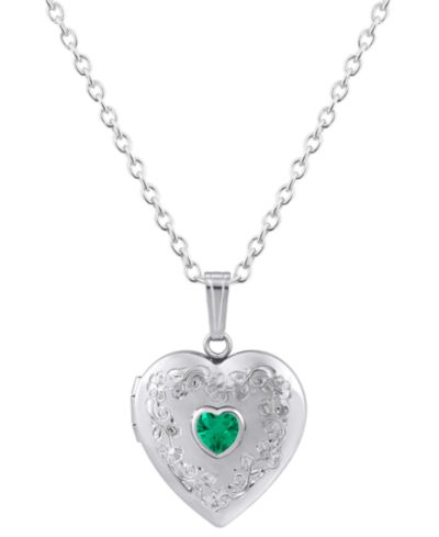 Macy's Created Sapphire (5/8 ct. t.w.) Locket Pendant Necklace in Sterling Silver (Also Available in Multi-Stones)