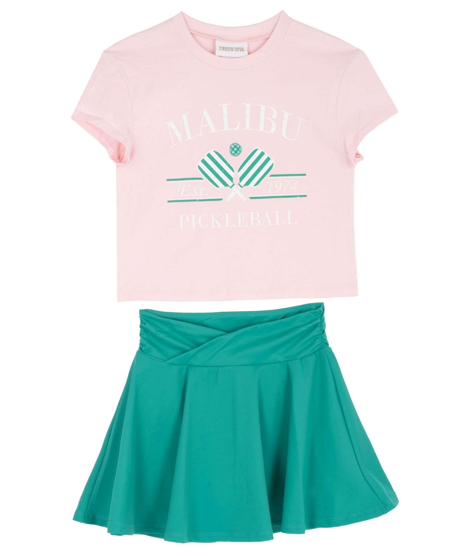 Tween Diva Детский комплект из футболки с принтом и теннисной юбки, 2-Piece Set