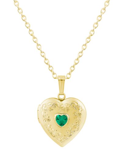 Macy's Created Emerald (3/8 ct. t.w.) Locket Pendant Necklace in 14k Yellow Gold-Plated Sterling Silver (Also Available in Multi-Stones)