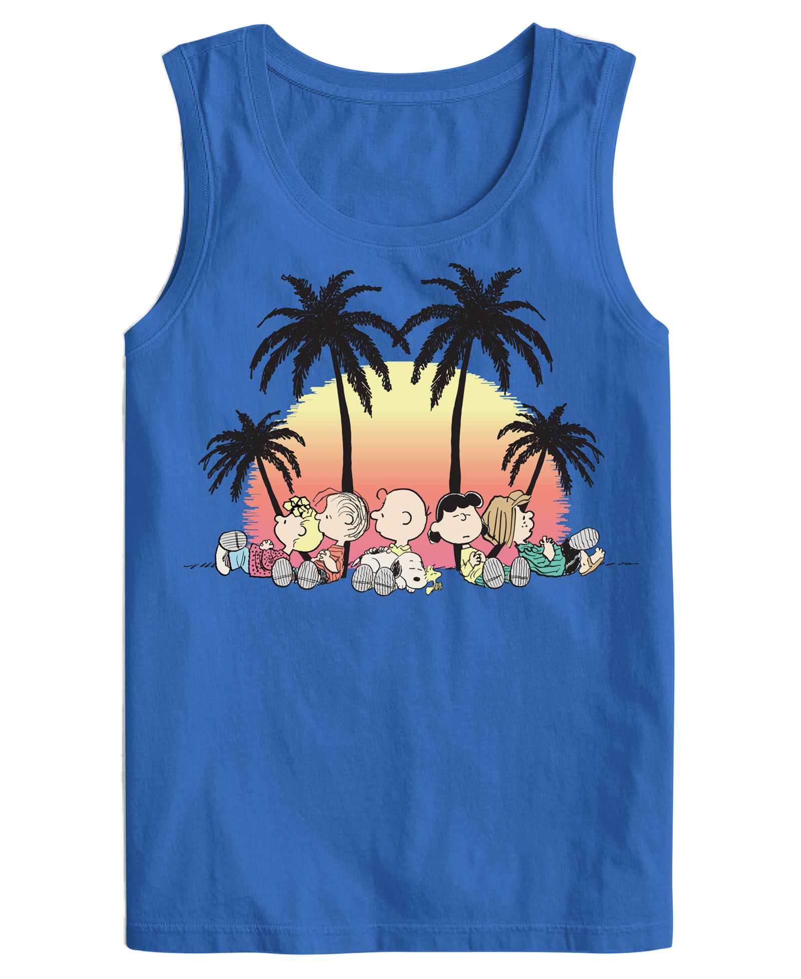 Hybrid Apparel Men's Snoopy Peanuts Tropical Palm Tree Sleeveless Graphic T-Shirt